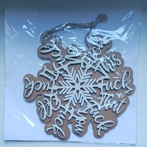 NWT Wooden Hand Crafted Brown and White Snowflake Ornament